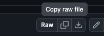 GitHub file toolbar with the Raw button and a “Copy raw file” option