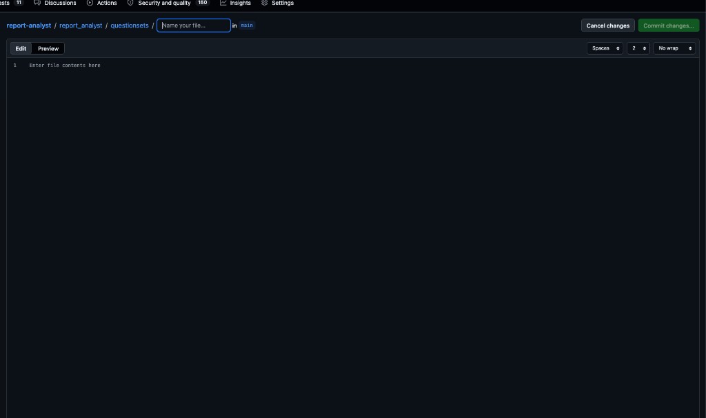GitHub “Create new file” screen with a “Name your file” field in the questionsets folder